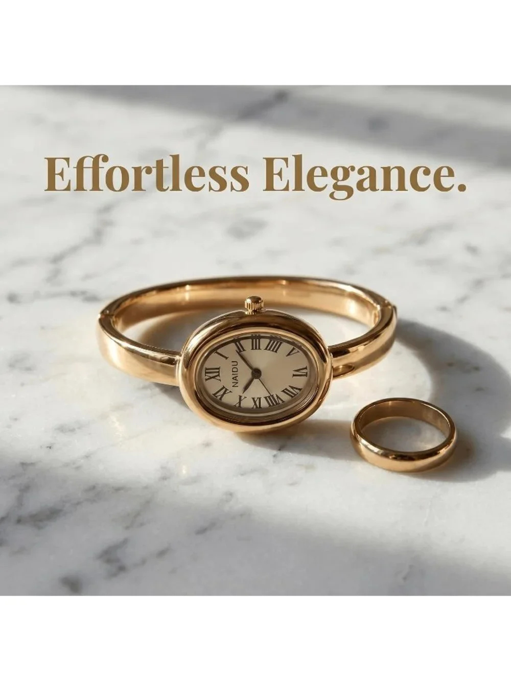 Women's Gold/Cream Elegant Open-Cuff Bracelet Roman Numeral Dial Wrist Watches